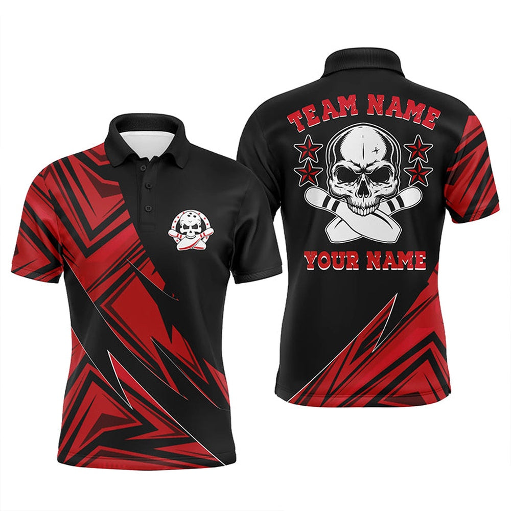 Custom Bowling Polo Shirts, Custom Skull Bowling Shirts For Men And Women, Skull Bowling Team Jerseys Red