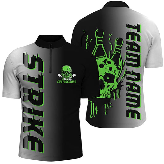 Custom Bowling Polo Shirts, Custom Strike Bowling Team Shirts For Men And Women, Skull Bowling Jerseys With Team Name Green