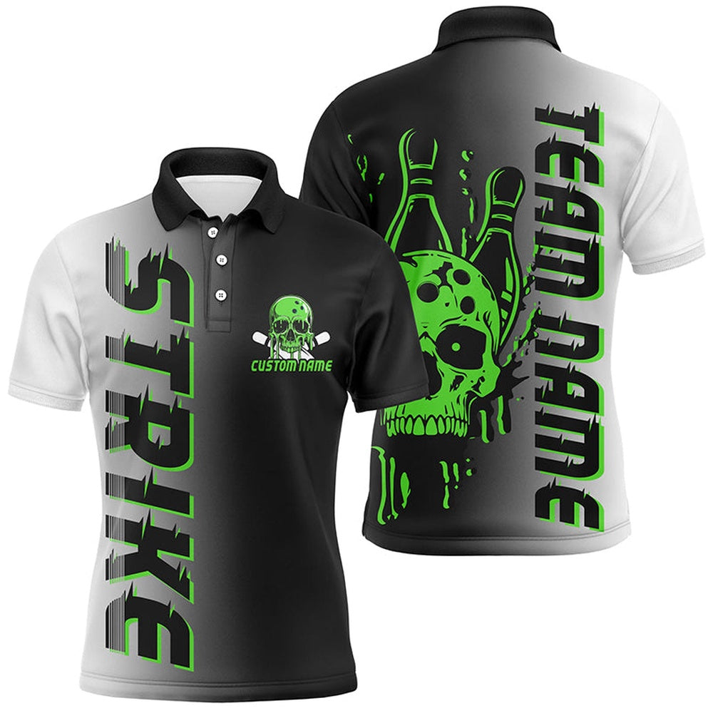 Custom Bowling Polo Shirts, Custom Strike Bowling Team Shirts For Men And Women, Skull Bowling Jerseys With Team Name Green