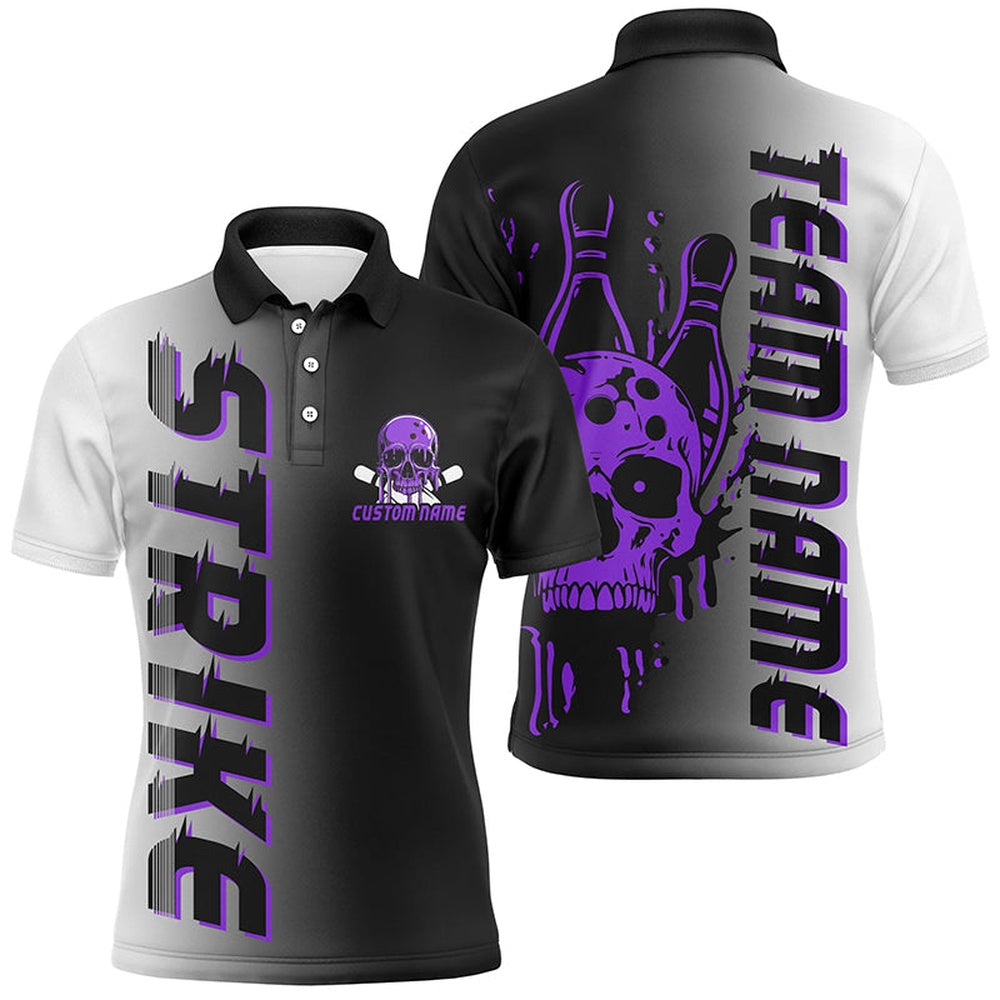 Custom Bowling Polo Shirts, Custom Strike Bowling Team Shirts For Men And Women, Skull Bowling Jerseys With Team Name Purple