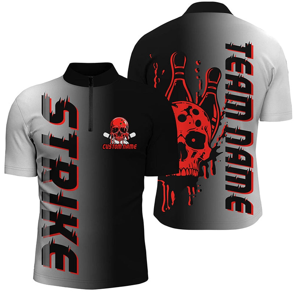Custom Bowling Polo Shirts, Custom Strike Bowling Team Shirts For Men And Women, Skull Bowling Jerseys With Team Name Red