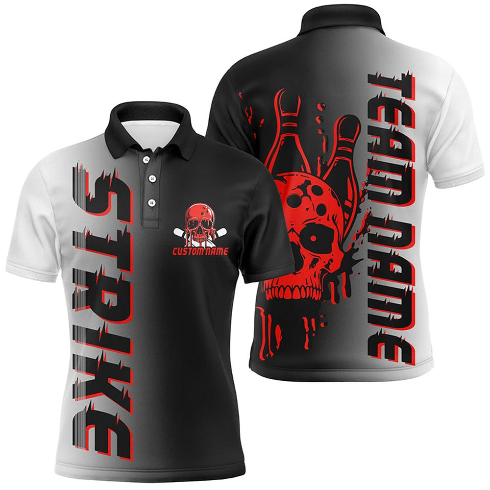 Custom Bowling Polo Shirts, Custom Strike Bowling Team Shirts For Men And Women, Skull Bowling Jerseys With Team Name Red