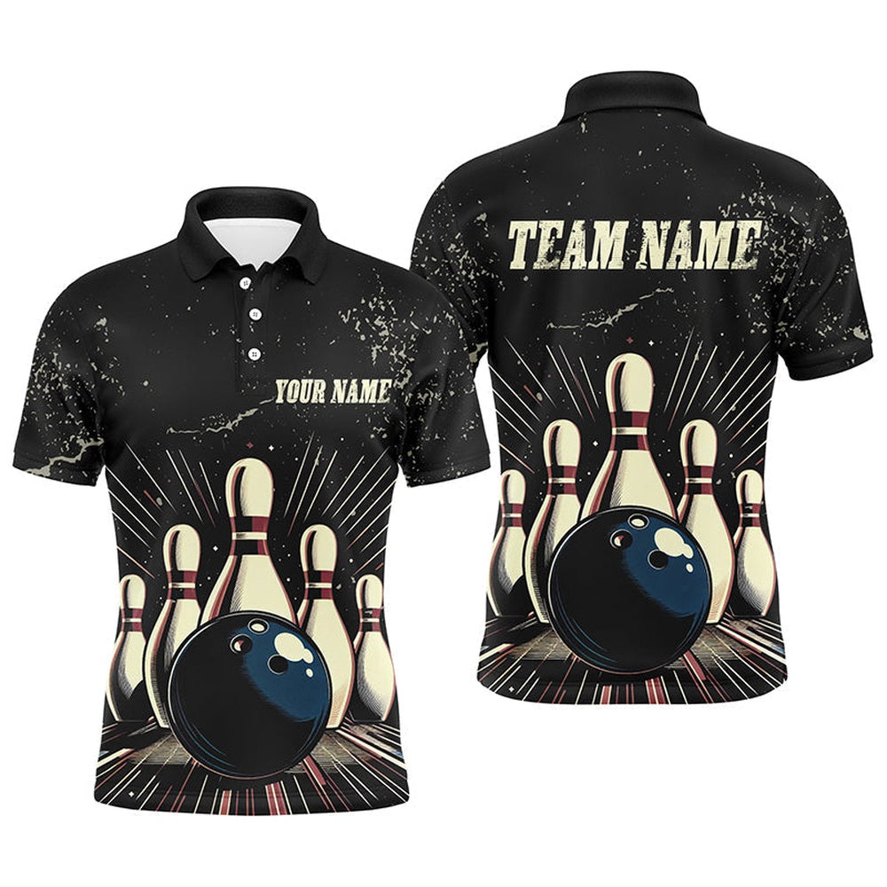 Custom Bowling Polo Shirts, Custom Striking Bowling Men Polo Shirts Grunge Vintage Bowling Team Jerseys Retro Bowlers Outfits