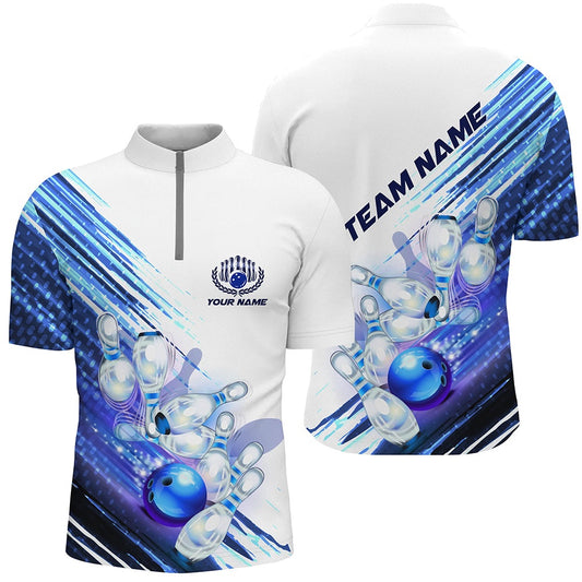 Custom Bowling Polo Shirts, Custom Team Bowling Shirts For Men, Matching Bowling Shirts For Bowlers Blue