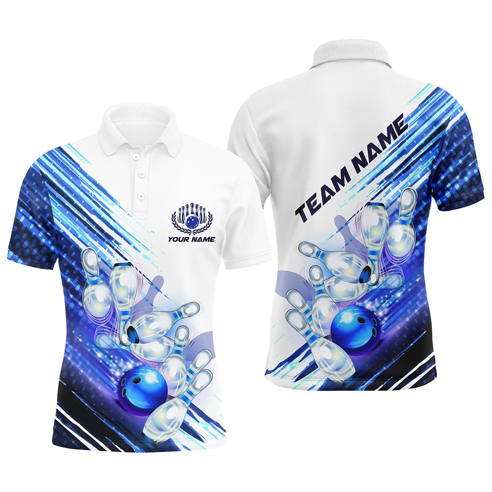 Custom Bowling Polo Shirts, Custom Team Bowling Shirts For Men, Matching Bowling Shirts For Bowlers Blue