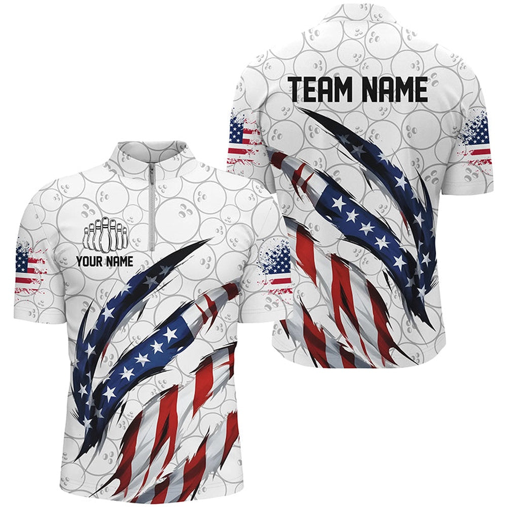 Custom Bowling Polo Shirts, Custom Us Flag Bowling Polo Shirts For Men, Patriotic Bowling Team Shirts Bowling Outfits