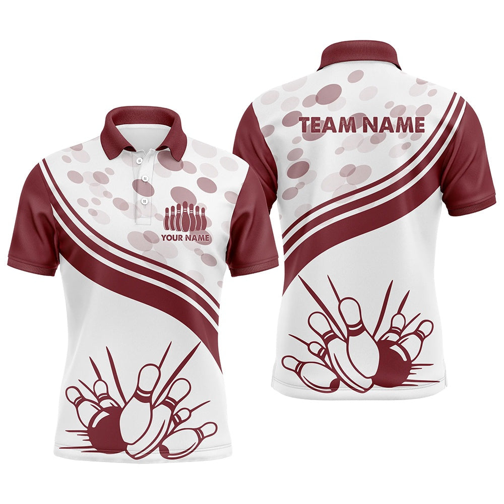 Custom Bowling Polo Shirts, Custom Vintage White Bowling Polo Shirts For Men, Personalized Bowling Team Jerseys