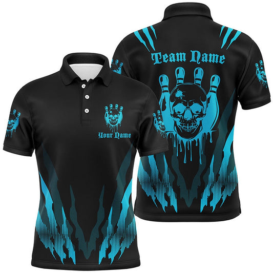 Custom Bowling Polo Shirts, Customize Bowling Pin Skull Tattoo Team Shits For Men And Women, Multicolor Skull Vector Bowling Jerseys Outfit
