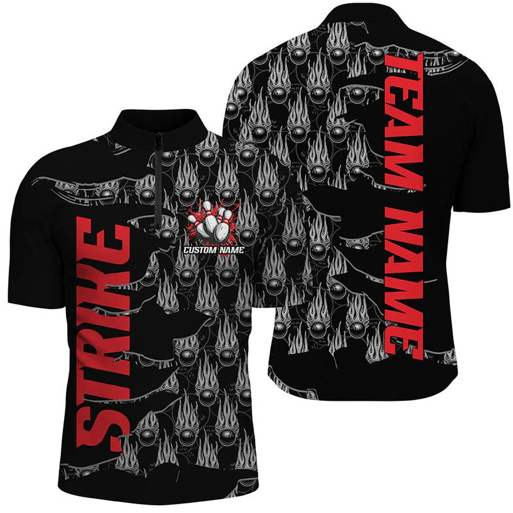 Custom Bowling Polo Shirts, Customize Name Strike Bowling Shirts For Men And Women, Flame Bowling Balls Bowler Outfits Red