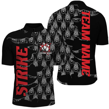Custom Bowling Polo Shirts, Customize Name Strike Bowling Shirts For Men And Women, Flame Bowling Balls Bowler Outfits Red