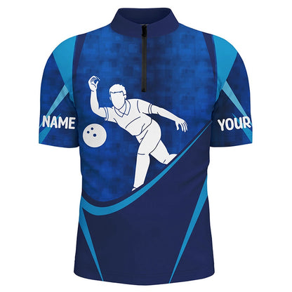 Custom Bowling Polo Shirts, Customized Name Men'S Blue Bowling Jerseys, Personalized Bowling Shirts For Men