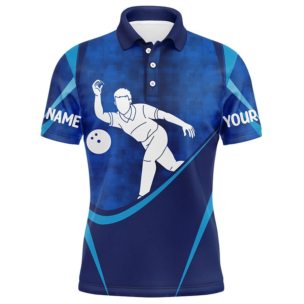Custom Bowling Polo Shirts, Customized Name Men'S Blue Bowling Jerseys, Personalized Bowling Shirts For Men