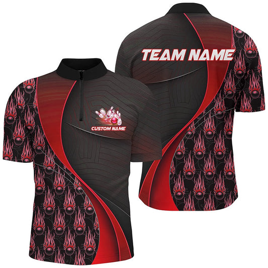 Custom Bowling Polo Shirts, Flame Bowling Ball Pattern Custom Bowling Shirts For Men And Women, Bowling Team Jerseys Red