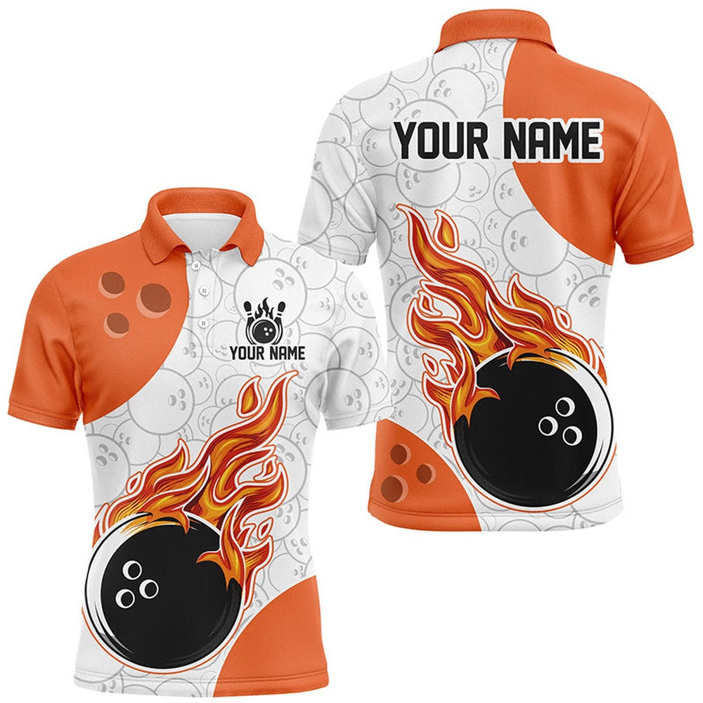 Custom Bowling Polo Shirts, Flame Bowling Shirt Customized Orange Bowling Jerseys Team League Polo Bowling Shirt For Men