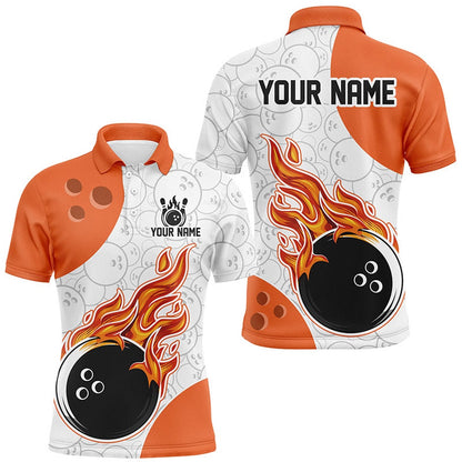Custom Bowling Polo Shirts, Flame Bowling Shirt Customized Orange Bowling Jerseys Team League Polo Bowling Shirt For Men