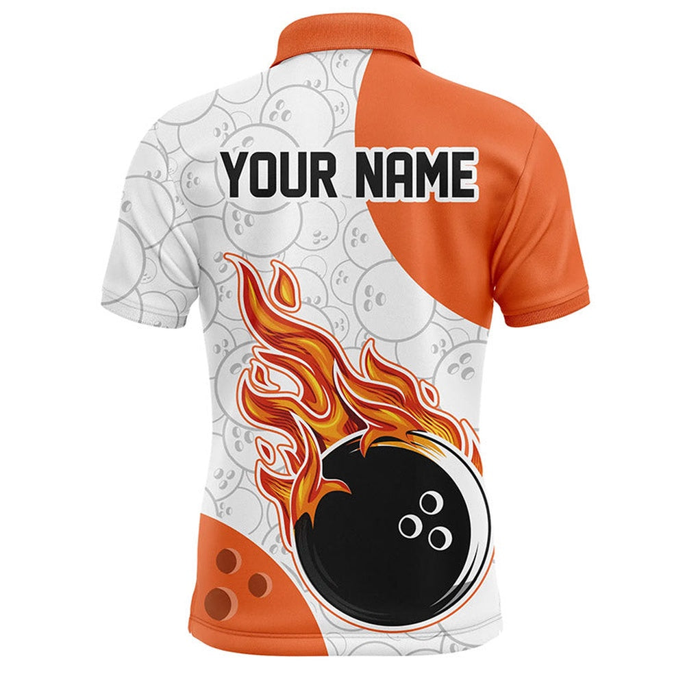 Custom Bowling Polo Shirts, Flame Bowling Shirt Customized Orange Bowling Jerseys Team League Polo Bowling Shirt For Men