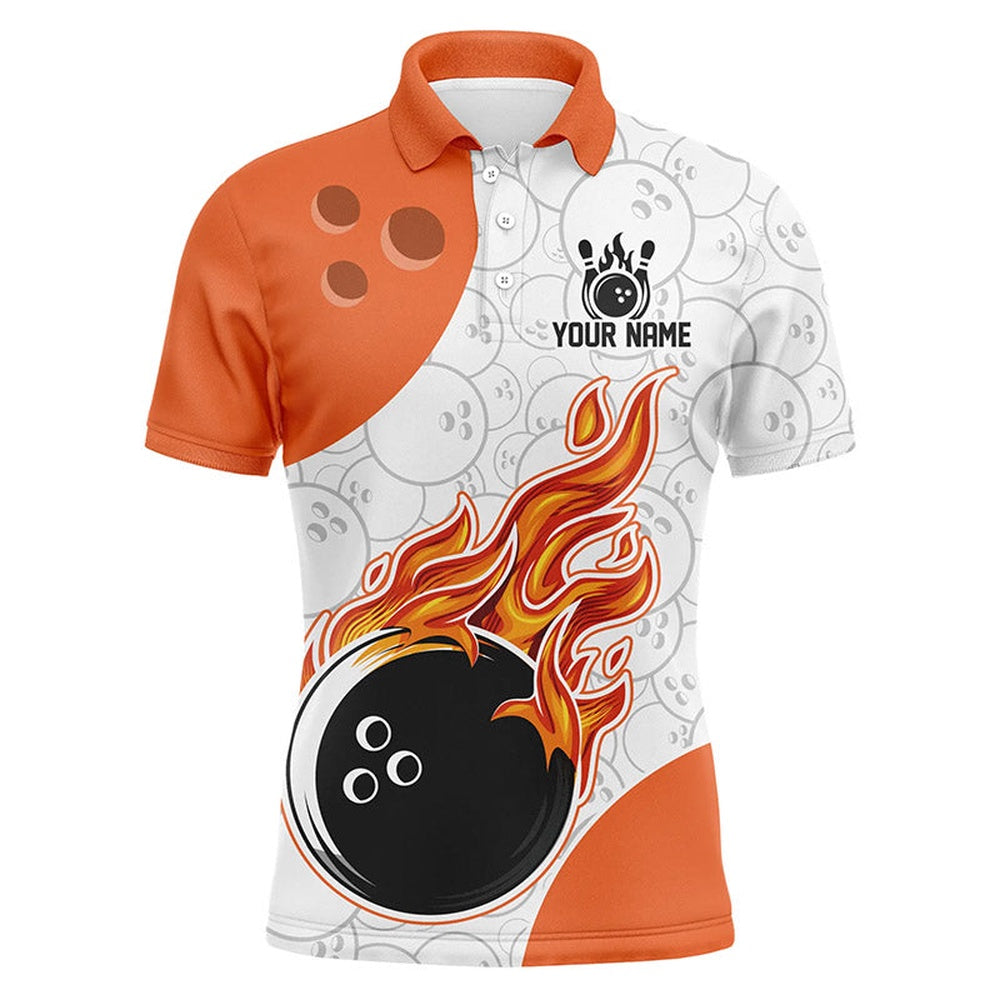 Custom Bowling Polo Shirts, Flame Bowling Shirt Customized Orange Bowling Jerseys Team League Polo Bowling Shirt For Men