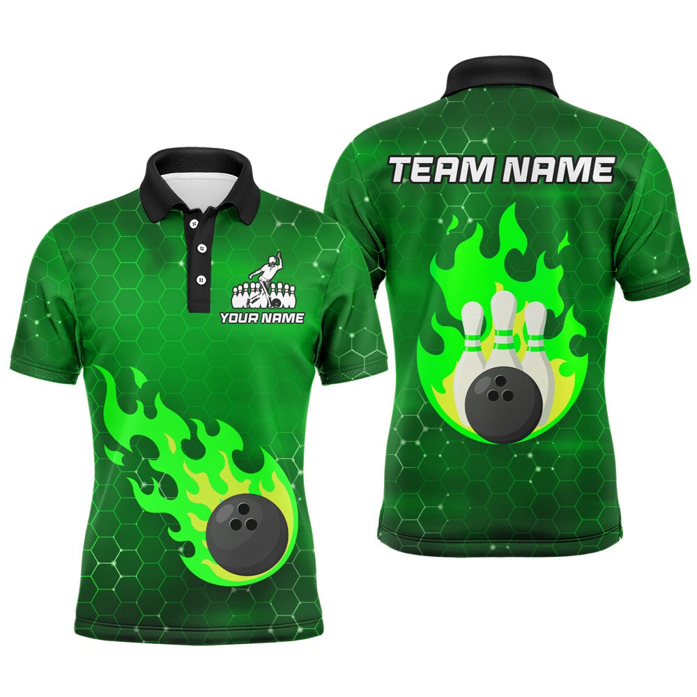 Custom Bowling Polo Shirts, Flame Bowling Shirt For Men Custom Bowling Polo Jersey Bowling Team Shirt Bowlers Jersey