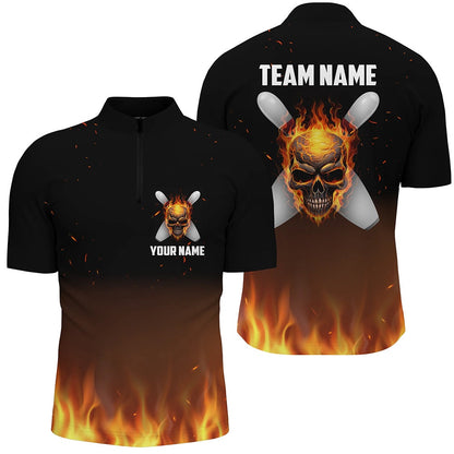 Custom Bowling Polo Shirts, Flame Men Custom Bowling Shirts, Personalized Team Bowlers Jersey Short Sleeves