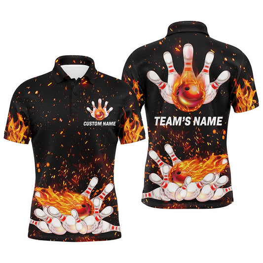 Custom Bowling Polo Shirts, Flame Men Polo Bowling Shirt, Personalized Team Bowlers Jersey Short Sleeves