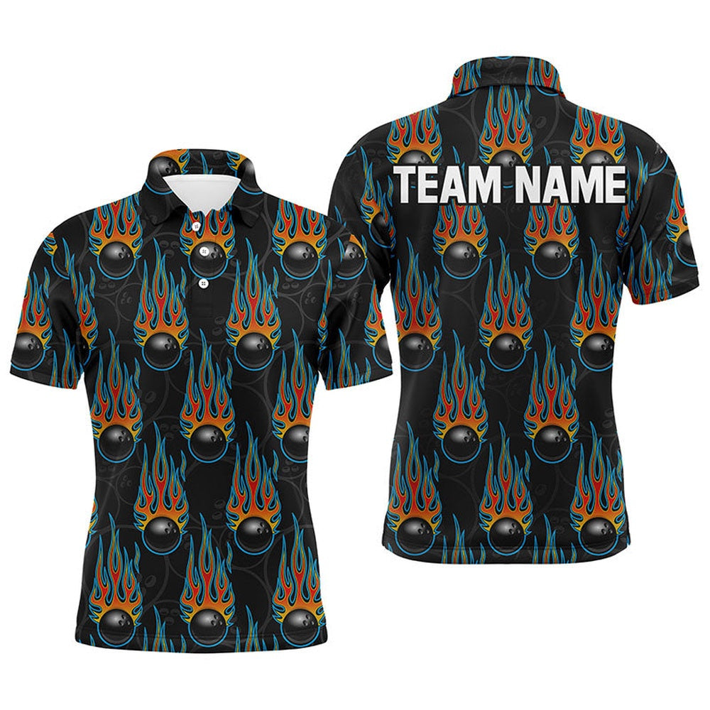 Custom Bowling Polo Shirts, Flame Polo Bowling Shirt, Personalized Men Short Sleeves Bowlers Jersey Custom Team Name