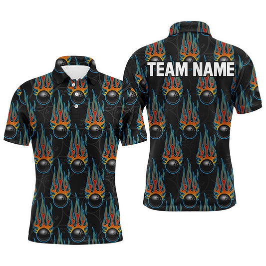 Custom Bowling Polo Shirts, Flame Polo Bowling Shirt, Personalized Men Short Sleeves Bowlers Jersey Custom Team Name