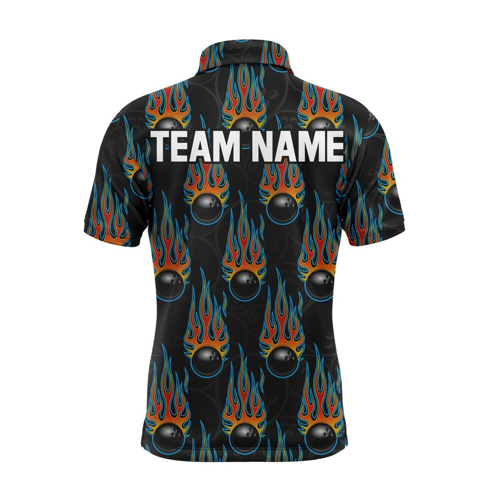 Custom Bowling Polo Shirts, Flame Polo Bowling Shirt, Personalized Men Short Sleeves Bowlers Jersey Custom Team Name