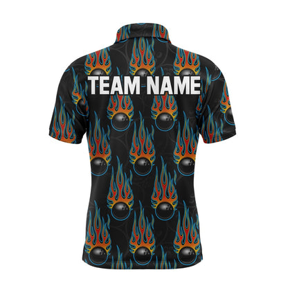 Custom Bowling Polo Shirts, Flame Polo Bowling Shirt, Personalized Men Short Sleeves Bowlers Jersey Custom Team Name