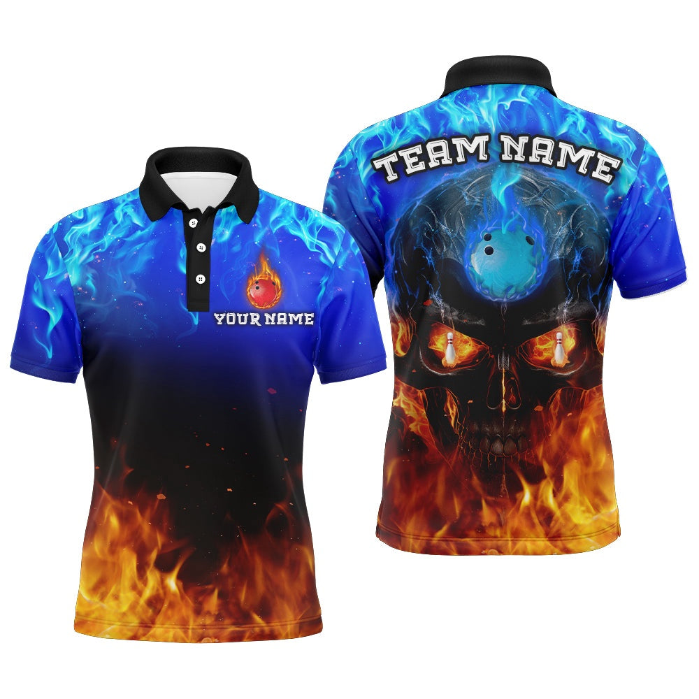 Custom Bowling Polo Shirts, Flame Skull Bowling Polo Shirts Unisex Custom Bowling Team Jersey For Men & Women