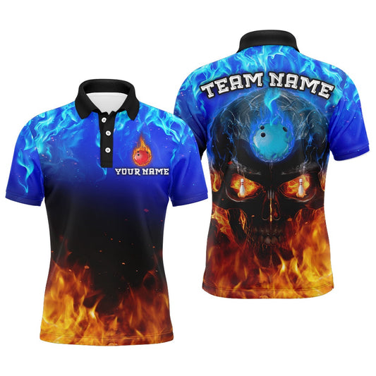 Custom Bowling Polo Shirts, Flame Skull Bowling Polo Shirts Unisex Custom Bowling Team Jersey For Men & Women