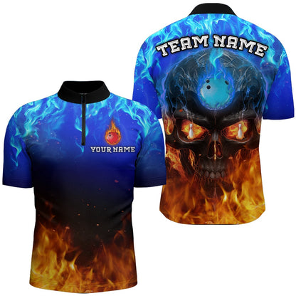 Custom Bowling Polo Shirts, Flame Skull Bowling Shirts Unisex Custom Bowling Team Jersey For Men & Women