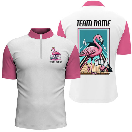 Custom Bowling Polo Shirts, Flamingo On The Lane Custom Pink Flamingo Bowling Bowling Team Shirts For Men And Women