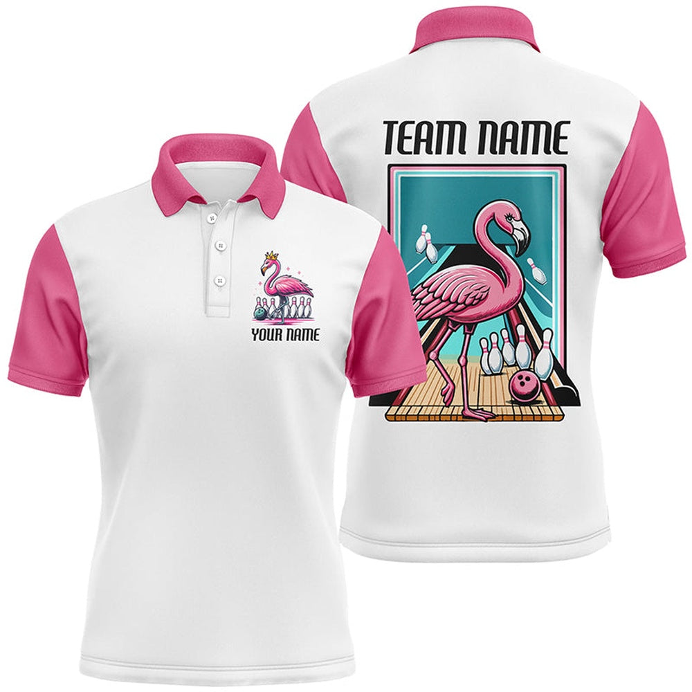 Custom Bowling Polo Shirts, Flamingo On The Lane Custom Pink Flamingo Bowling Bowling Team Shirts For Men And Women