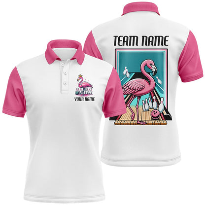 Custom Bowling Polo Shirts, Flamingo On The Lane Custom Pink Flamingo Bowling Bowling Team Shirts For Men And Women