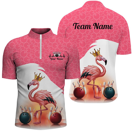 Custom Bowling Polo Shirts, Flamingo Pink Bowling Ball Pattern Custom Team Shirts For Men And Women, Bowlers Jerseys