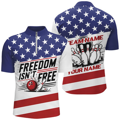 Custom Bowling Polo Shirts, Freedom Isn'T Free Bowling Shirts For Men And Women, Personalized Patriotic Bowling Team Jerseys