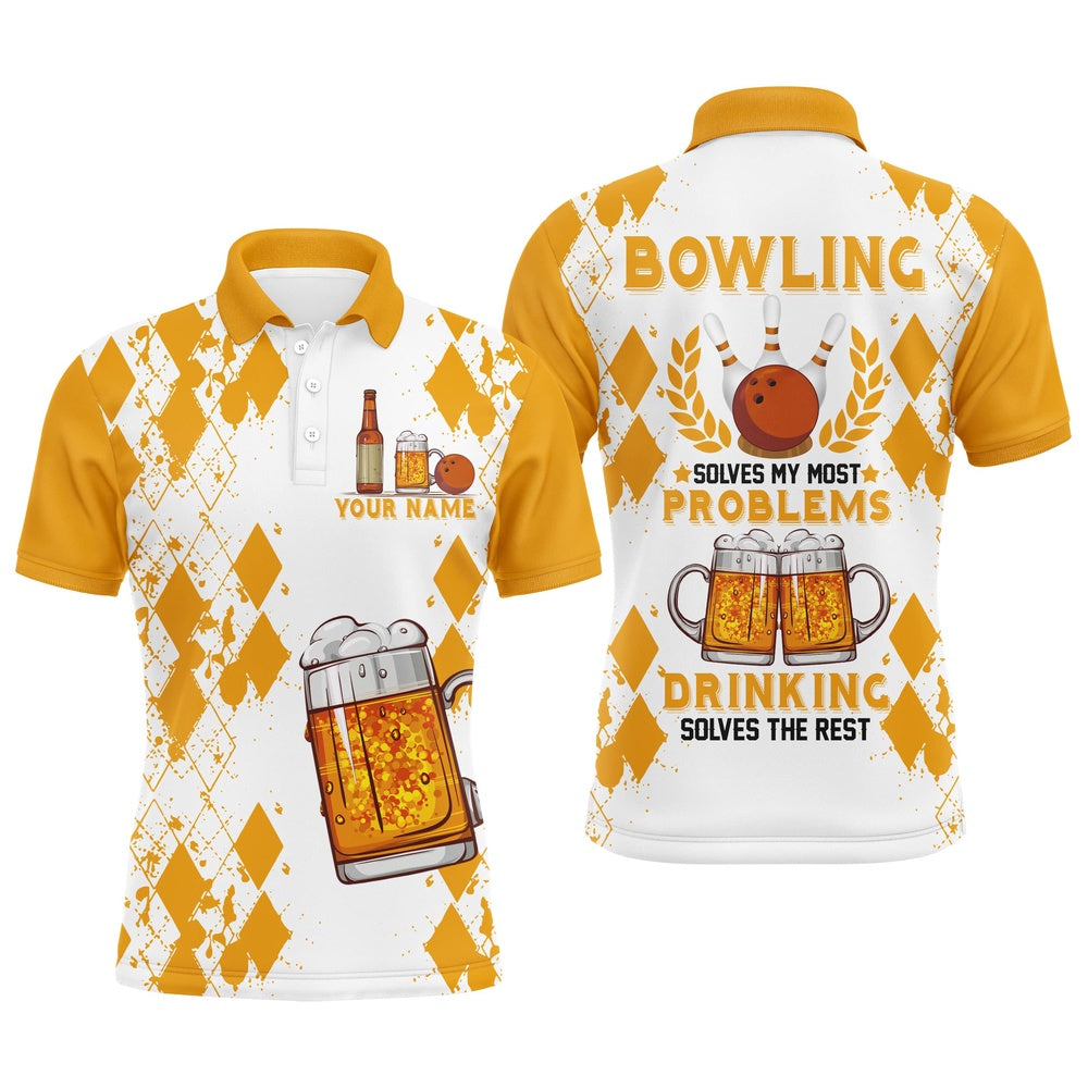 Custom Bowling Polo Shirts, Funny Beer Bowling Shirt Men Polo, Personalized Team Short Sleeves Men Bowlers Jersey