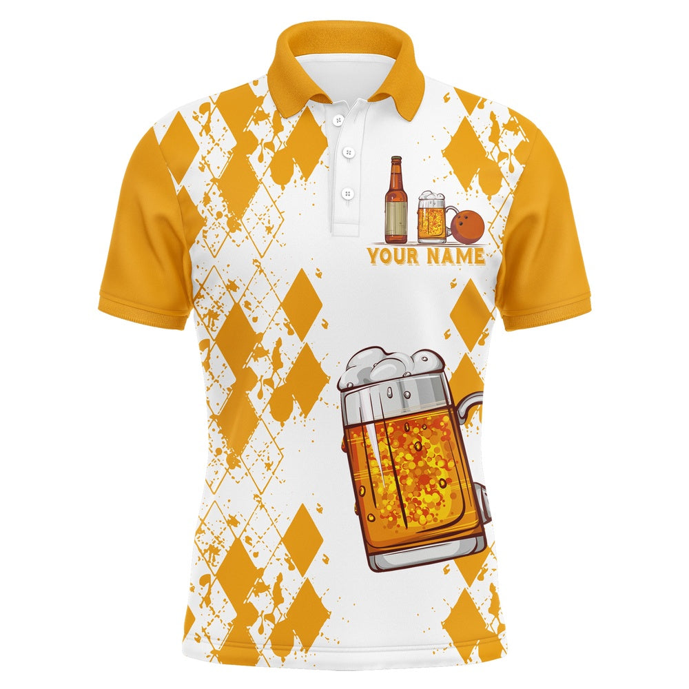 Custom Bowling Polo Shirts, Funny Beer Bowling Shirt Men Polo, Personalized Team Short Sleeves Men Bowlers Jersey