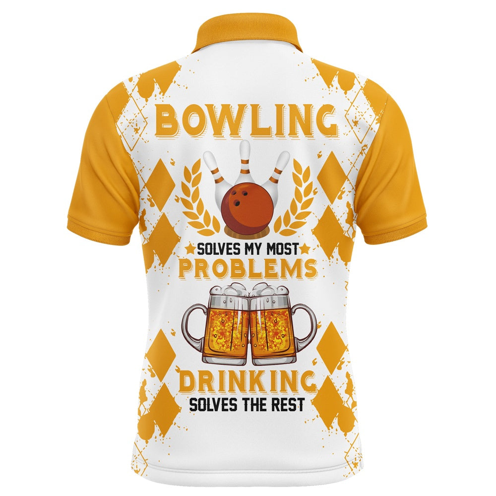 Custom Bowling Polo Shirts, Funny Beer Bowling Shirt Men Polo, Personalized Team Short Sleeves Men Bowlers Jersey