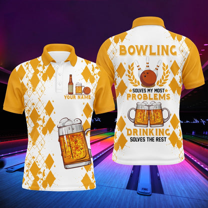 Custom Bowling Polo Shirts, Funny Beer Bowling Shirt Men Polo, Personalized Team Short Sleeves Men Bowlers Jersey