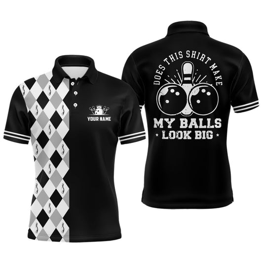 Custom Bowling Polo Shirts, Funny Black Retro Bowling Polo Shirts For Men Custom Does This Shirt Make My Balls Look Big