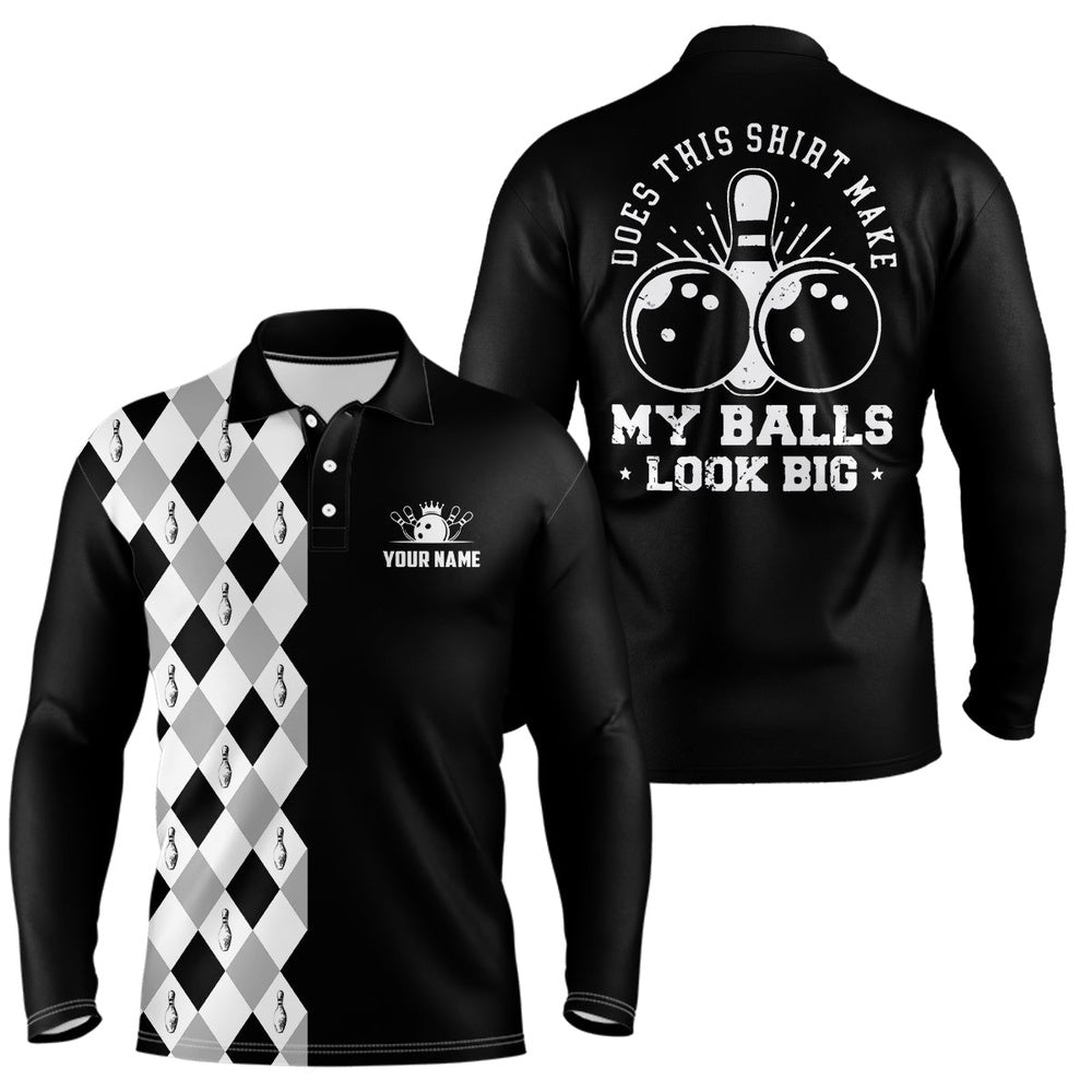 Custom Bowling Polo Shirts, Funny Black Retro Bowling Polo Shirts For Men Custom Does This Shirt Make My Balls Look Big