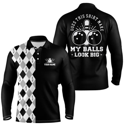 Custom Bowling Polo Shirts, Funny Black Retro Bowling Polo Shirts For Men Custom Does This Shirt Make My Balls Look Big