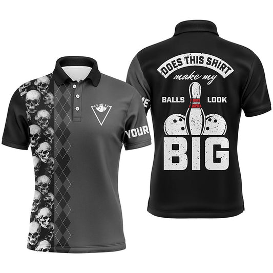 Custom Bowling Polo Shirts, Funny Black Skull Bowling Polo Shirt For Men Custom Name Does This Shirt Make My Balls Look Big