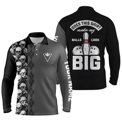 Custom Bowling Polo Shirts, Funny Black Skull Bowling Polo Shirt For Men Custom Name Does This Shirt Make My Balls Look Big