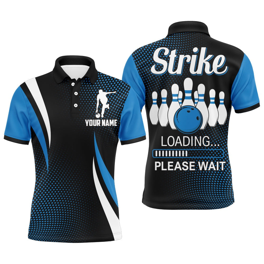 Custom Bowling Polo Shirts, Funny Bowling Shirt For Men, Custom Name Strike Blue Polo Bowling Shirt, Men'S Bowling Jersey