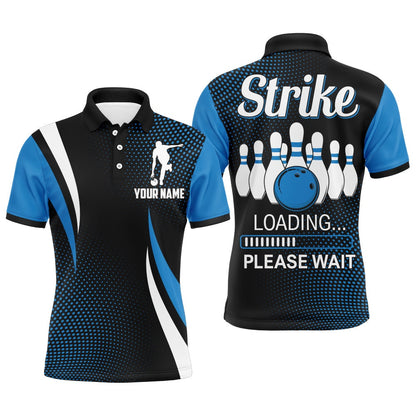 Custom Bowling Polo Shirts, Funny Bowling Shirt For Men, Custom Name Strike Blue Polo Bowling Shirt, Men'S Bowling Jersey
