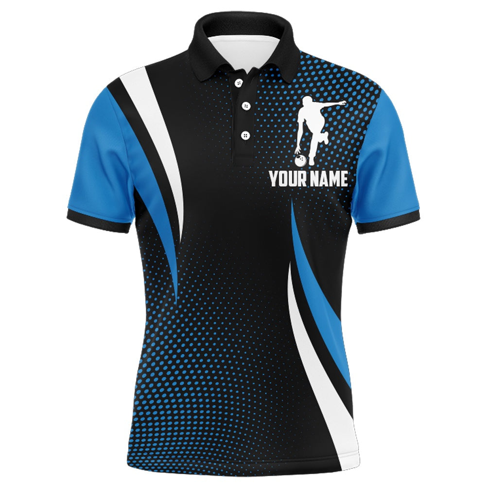 Custom Bowling Polo Shirts, Funny Bowling Shirt For Men, Custom Name Strike Blue Polo Bowling Shirt, Men'S Bowling Jersey