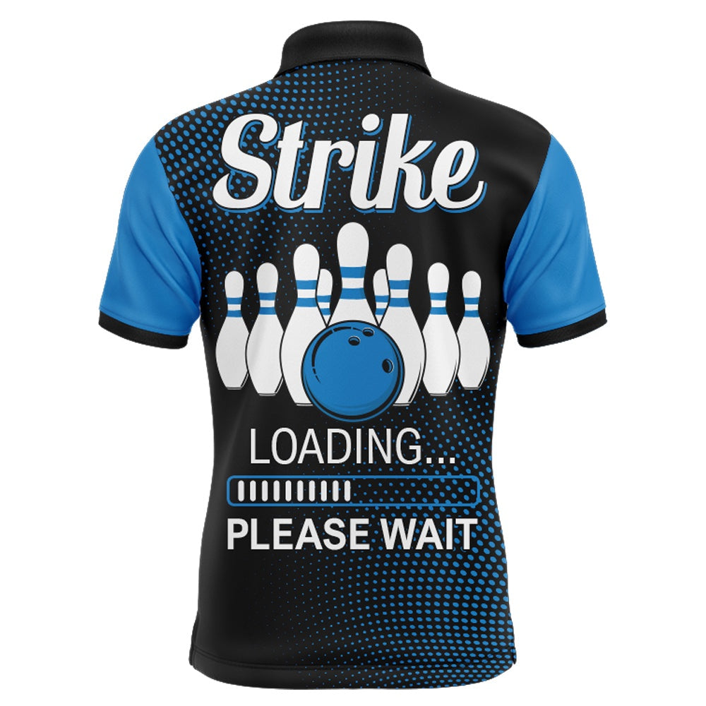 Custom Bowling Polo Shirts, Funny Bowling Shirt For Men, Custom Name Strike Blue Polo Bowling Shirt, Men'S Bowling Jersey