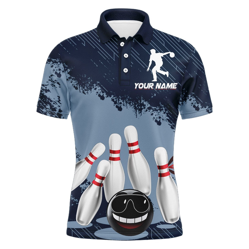 Custom Bowling Polo Shirts, Funny Bowling Shirt For Men Custom Navy Bowling Team League Jersey Bowling Polo Shirt